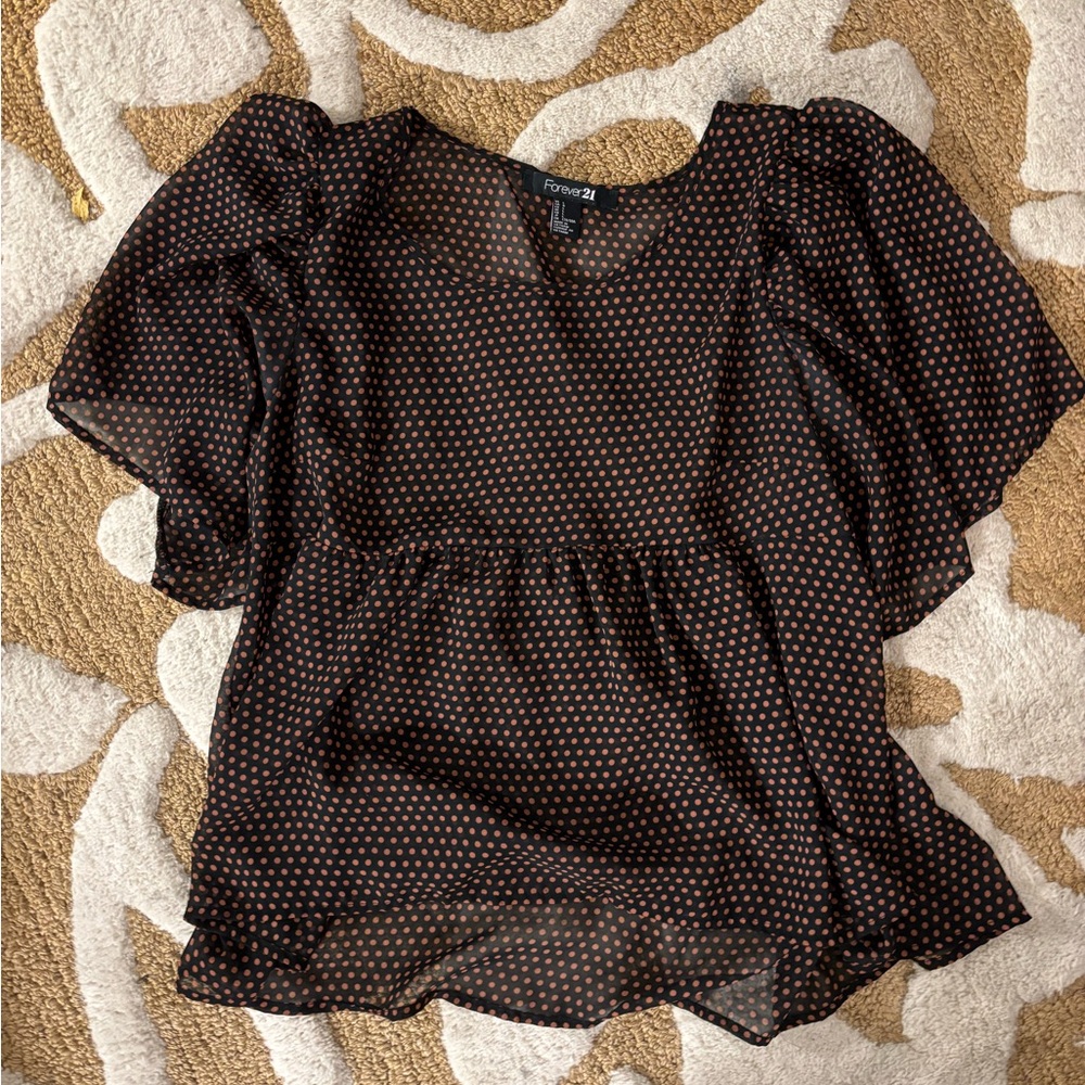 Forever 21 Black and Brown/Orange Patterned Blouse